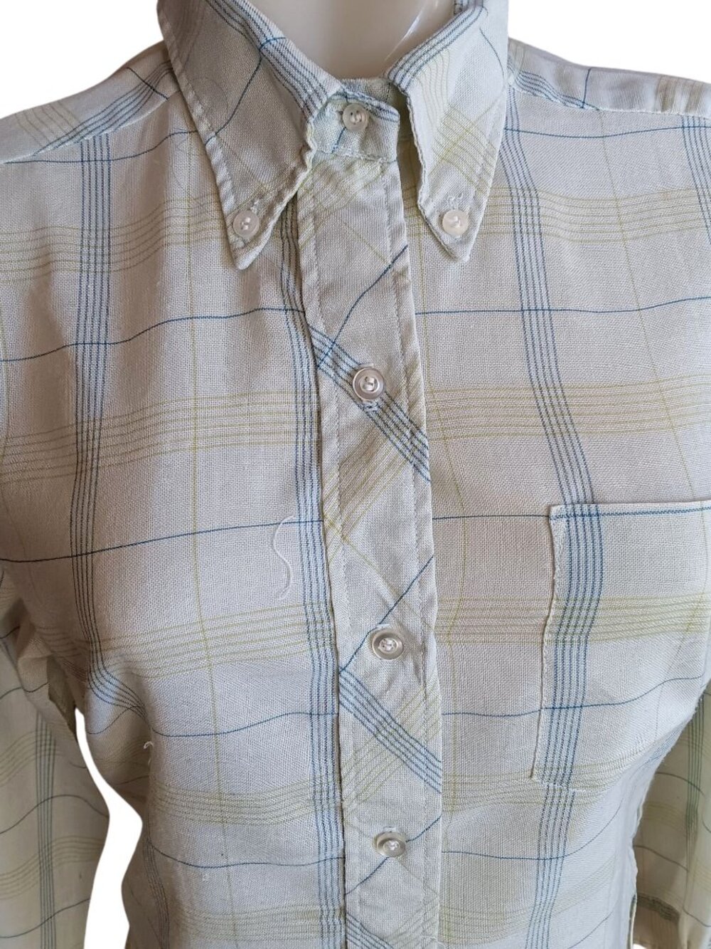 True Vintage Plaid Top Large 14 1970s Oxford JC Penney Button Down Secretary